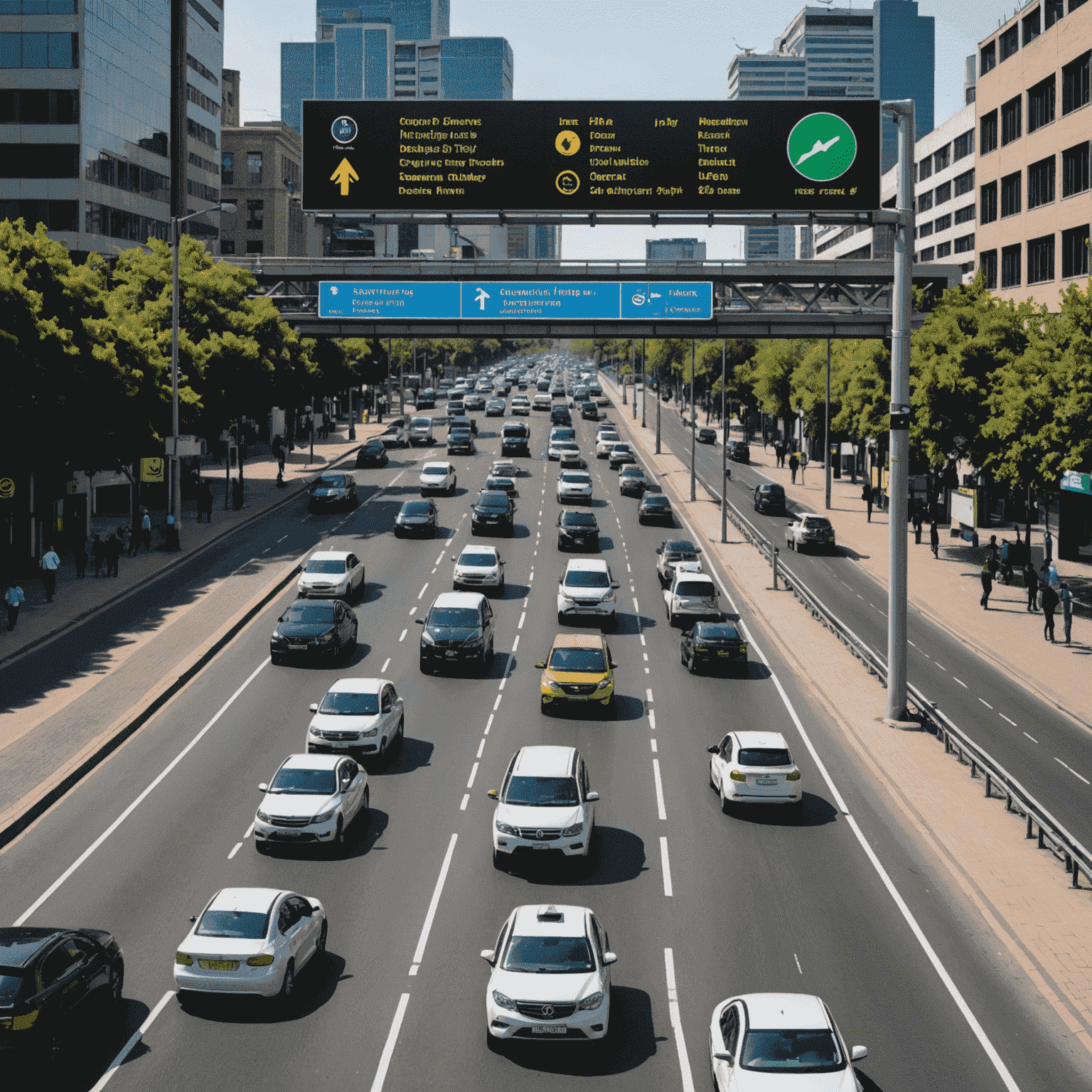 Smart traffic management system in Johannesburg with digital displays and sensors